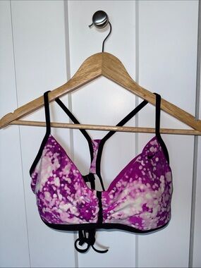 Nike Purple Tie-Dye Reversible Swim Sports Bra with Black Trim